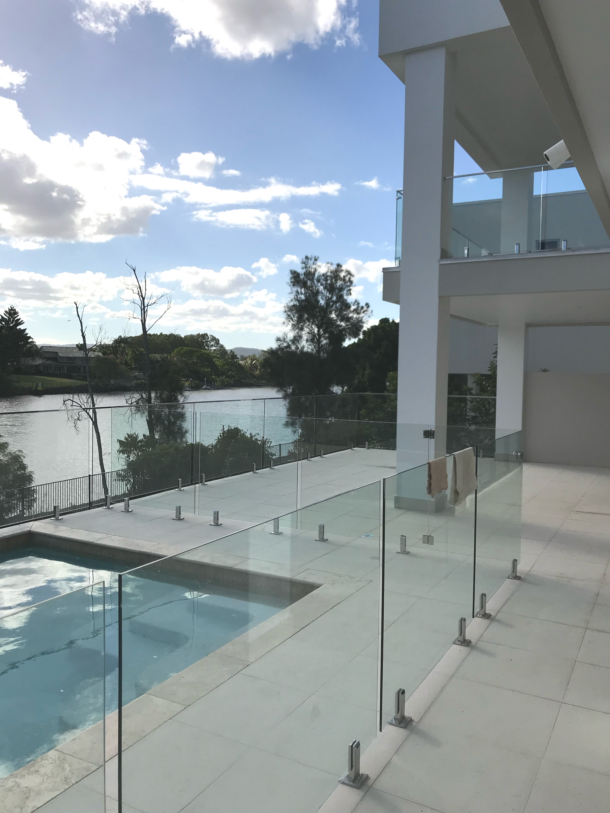 water front glass pool fence