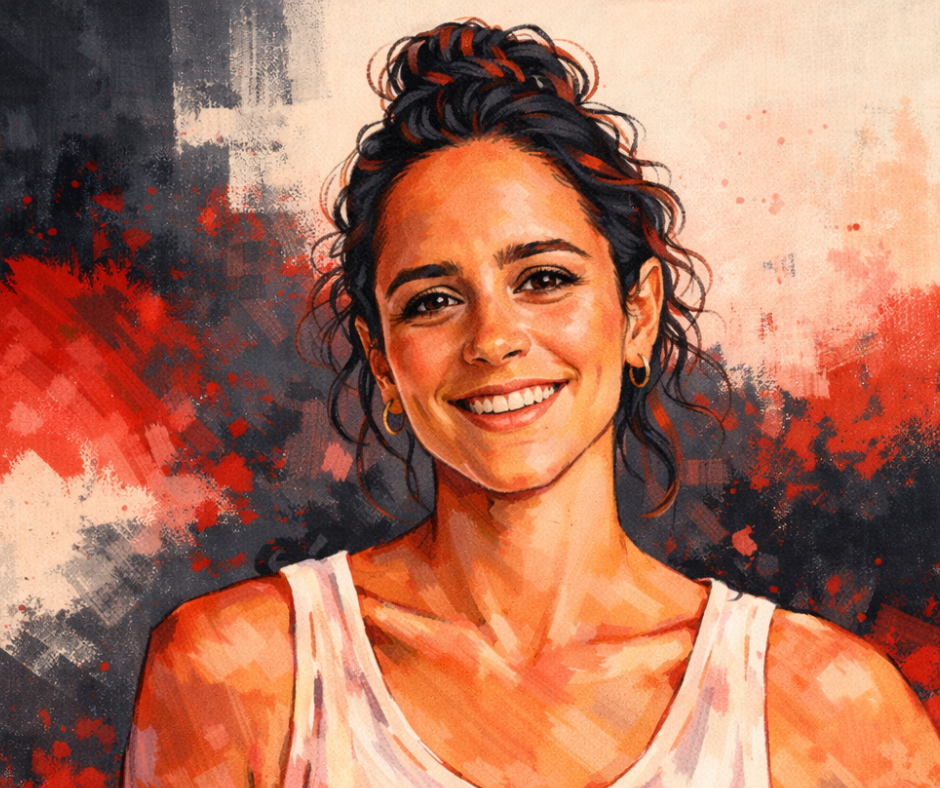 Portrait illustration of a confident, relaxed woman smiling, symbolizing self-trust, integrated leadership, and choosing the right pathway without fragmenting yourself.