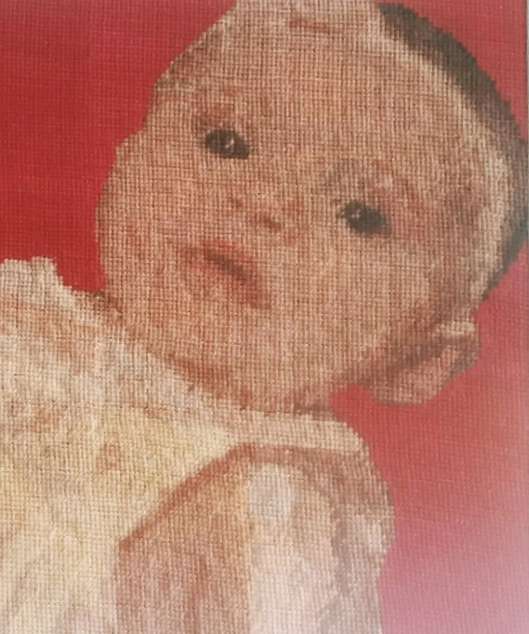 Hand embroidered  picture of Gabrielles daughter as a baby