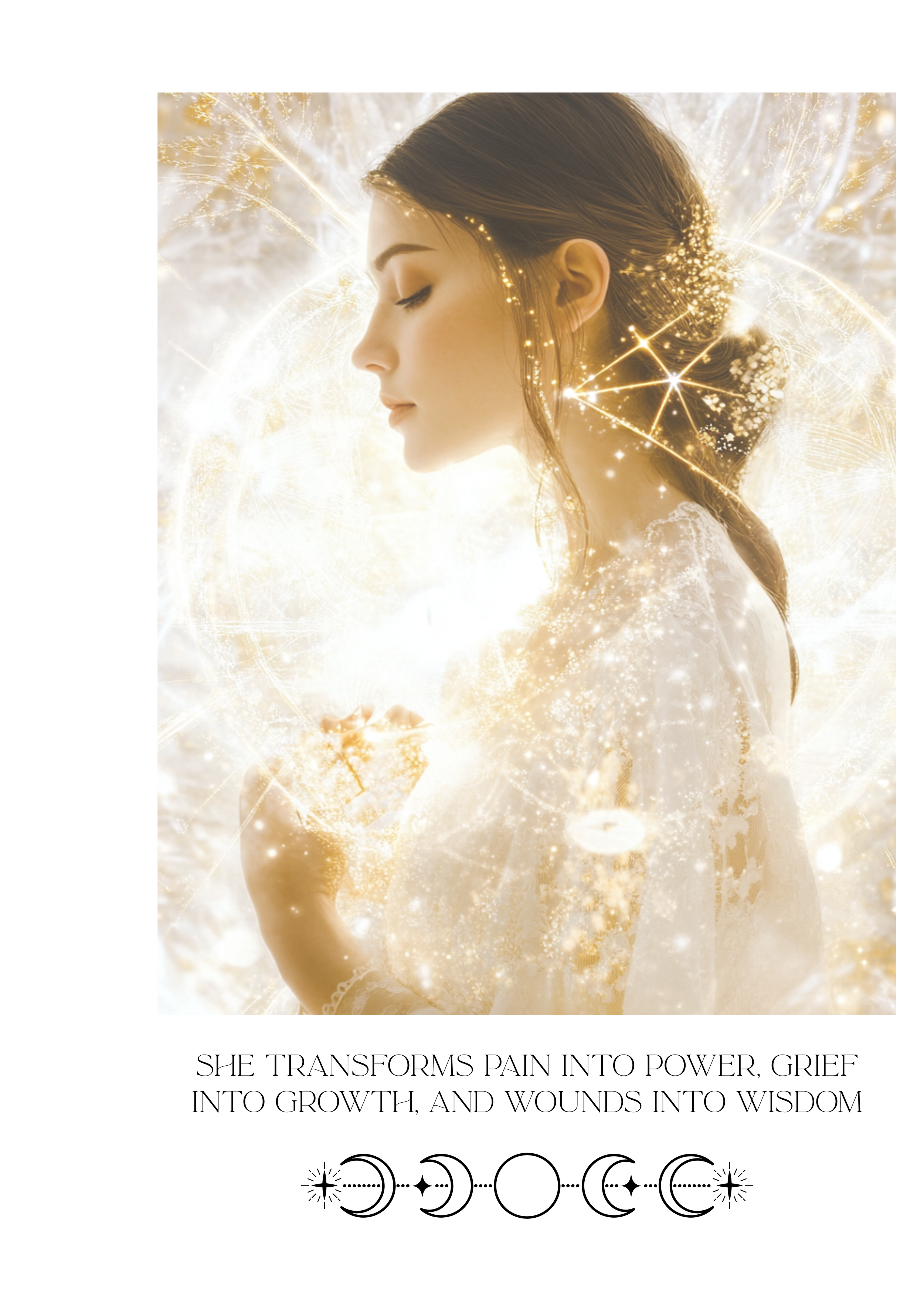 woman with geometric shapes around her, representing spiritual transformation