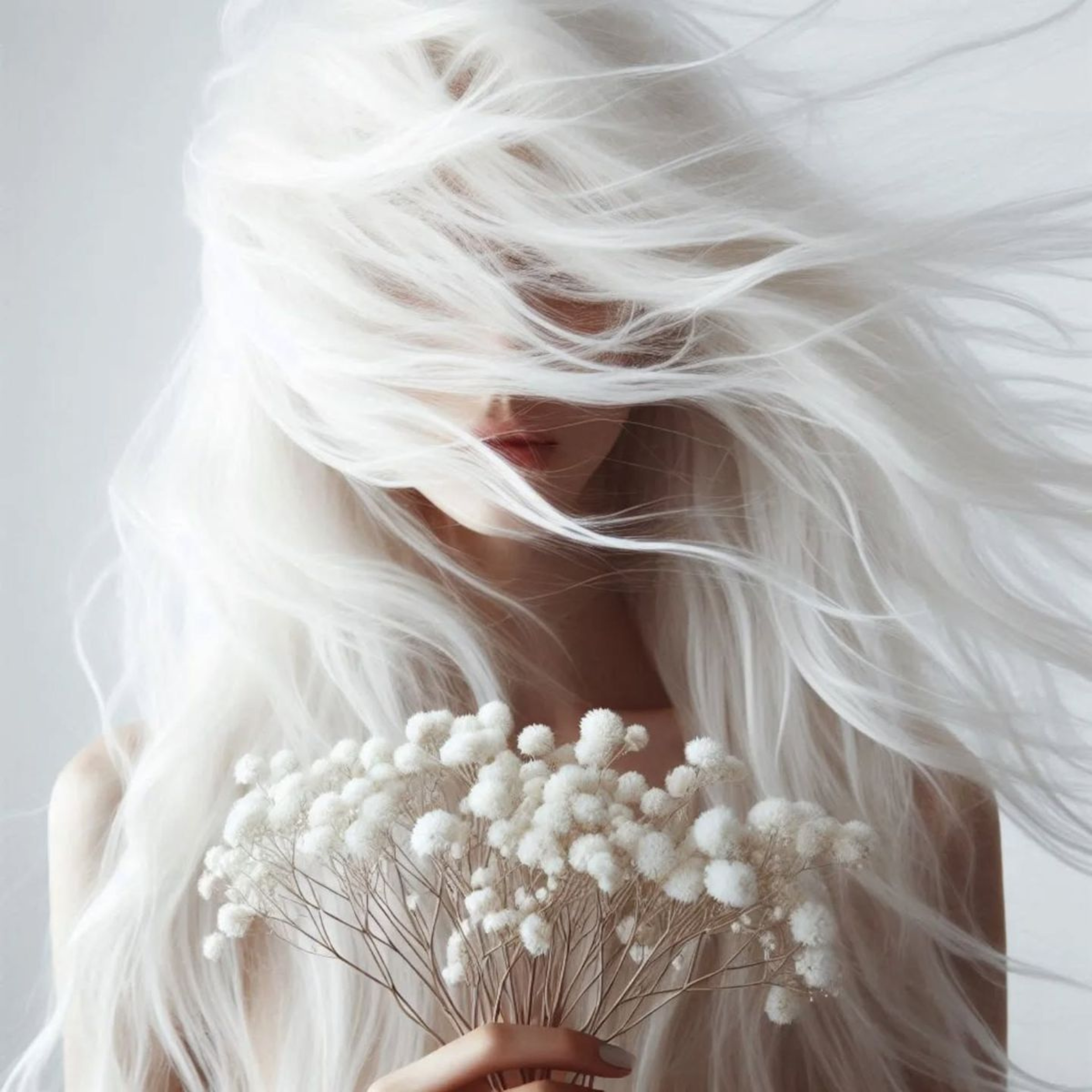 woman with white hair and flowers, symbolising spiritual healing