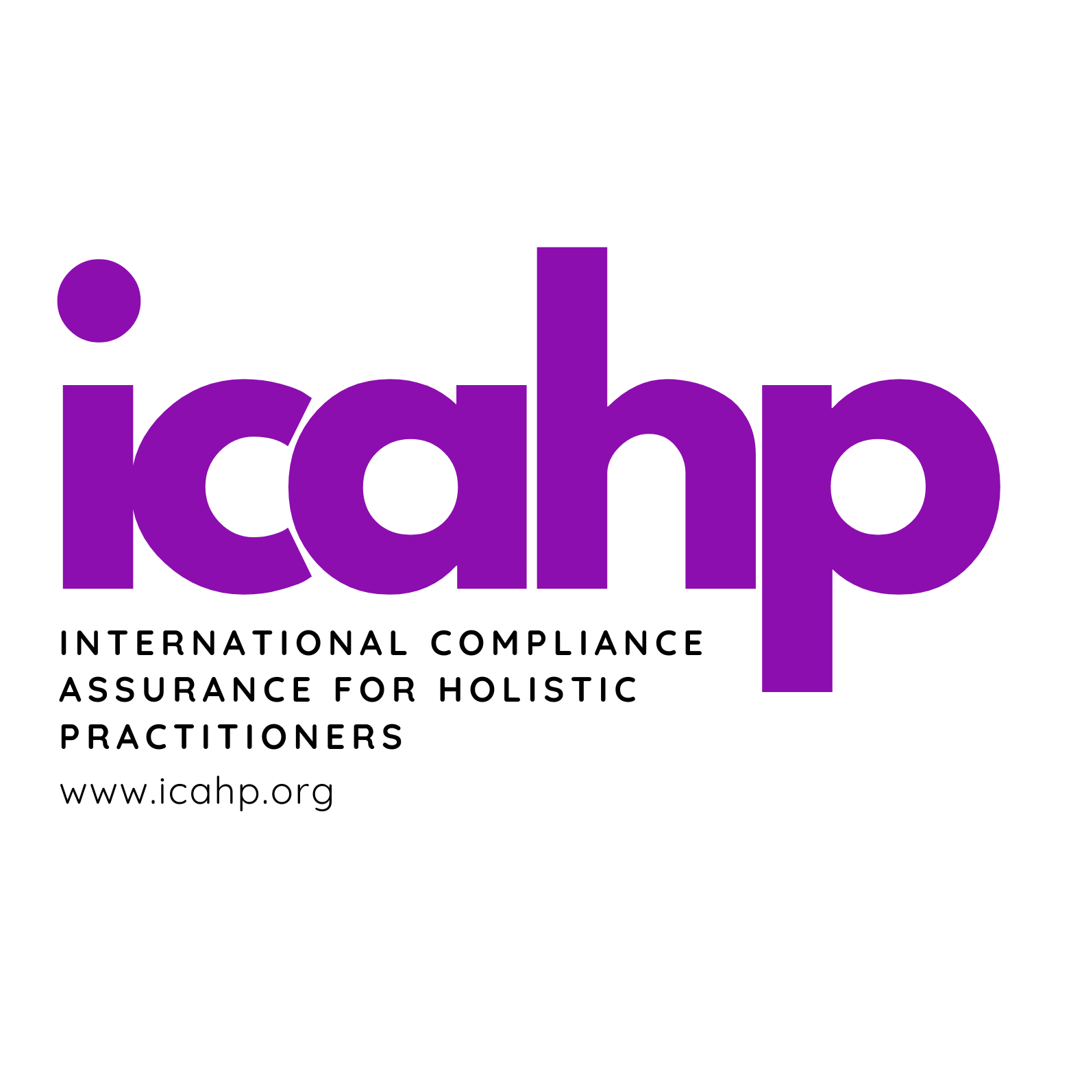 Logo for ICAP, featuring the purple lowercase SCH ensemble spelling 'icap' with a plus sign included, and black text beneath reading 'International Compliance Assurance for Holistic Practitioners' and the website address 'www.icap.org'.