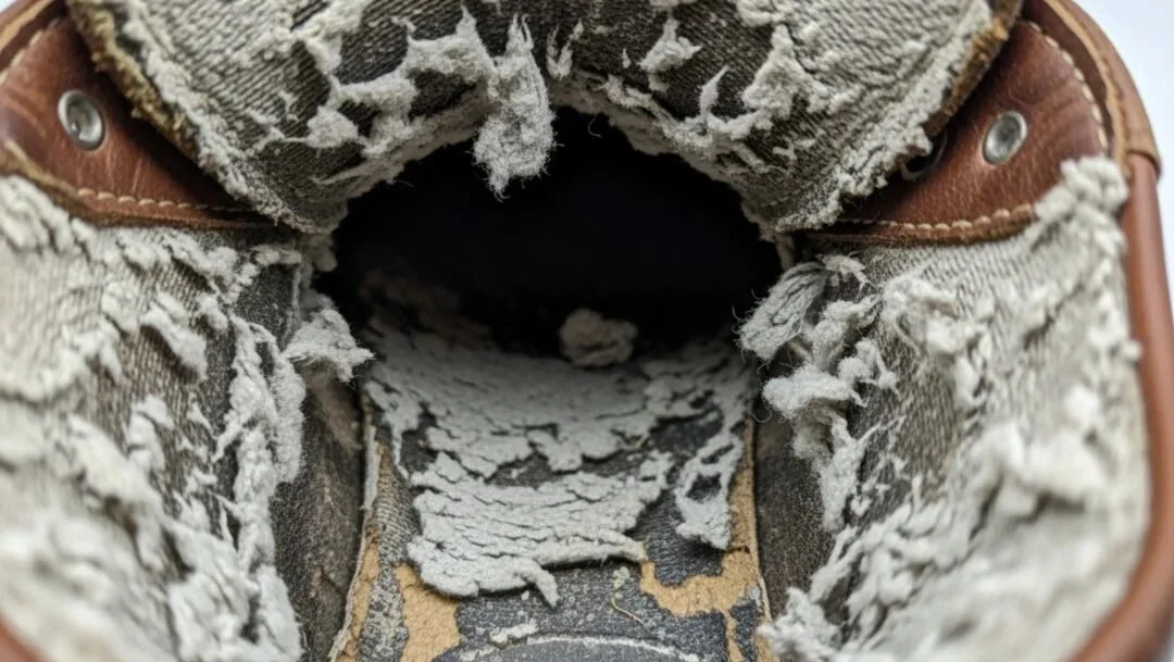 A fully deteriorated Fabric boot Liner