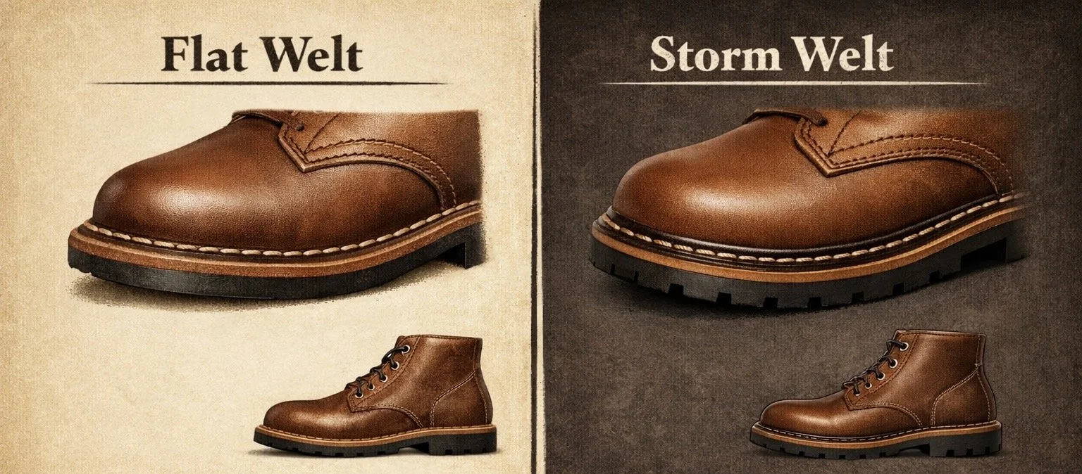 a boot with a flat welt vs a boot with a storm welt