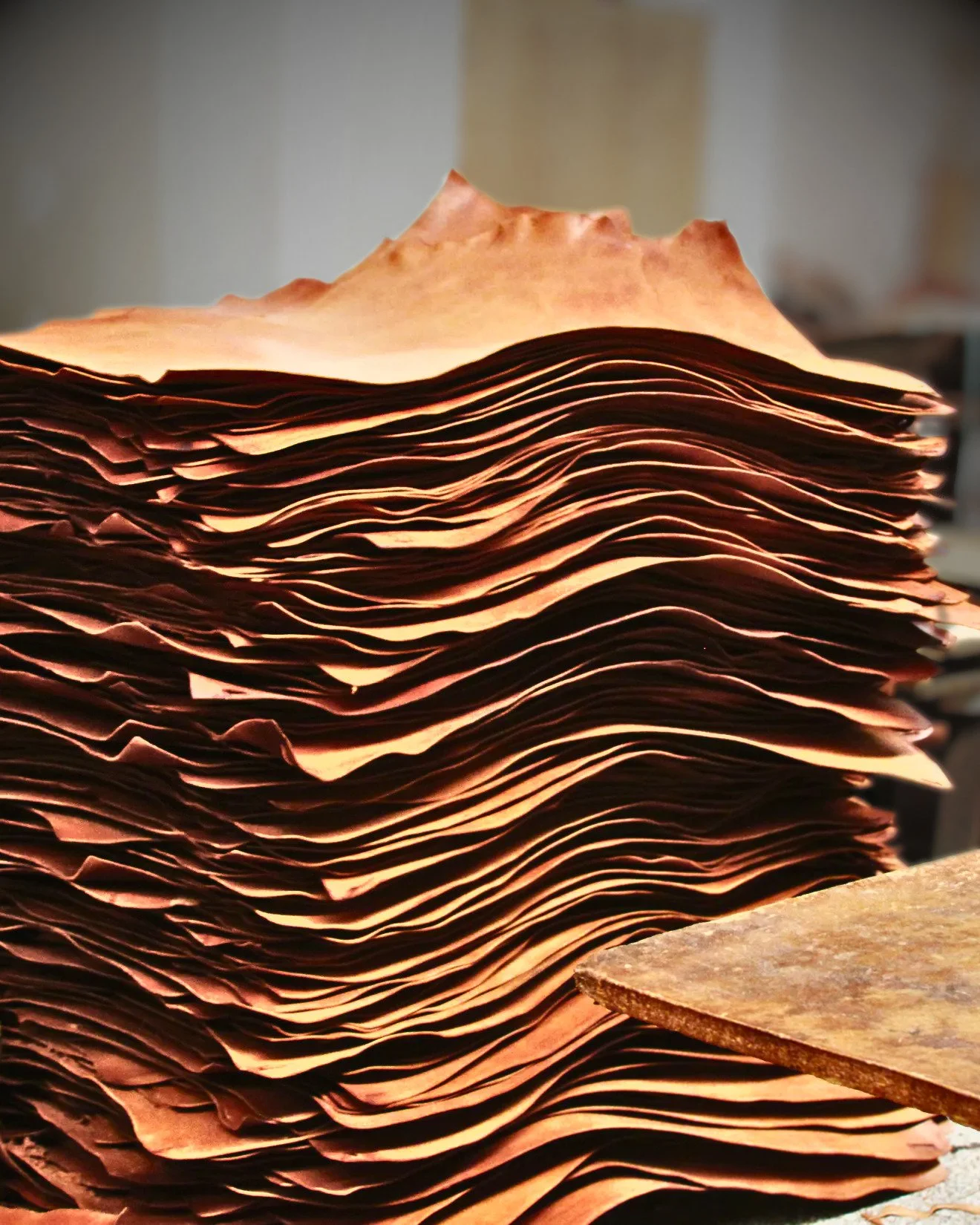 A Stack of Vegetable Tanned Leather Hides