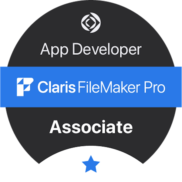 Screenshot of a user interface showing different app developer levels, including 'App Developer', 'Claris FileMaker Pro', and 'Associate'.