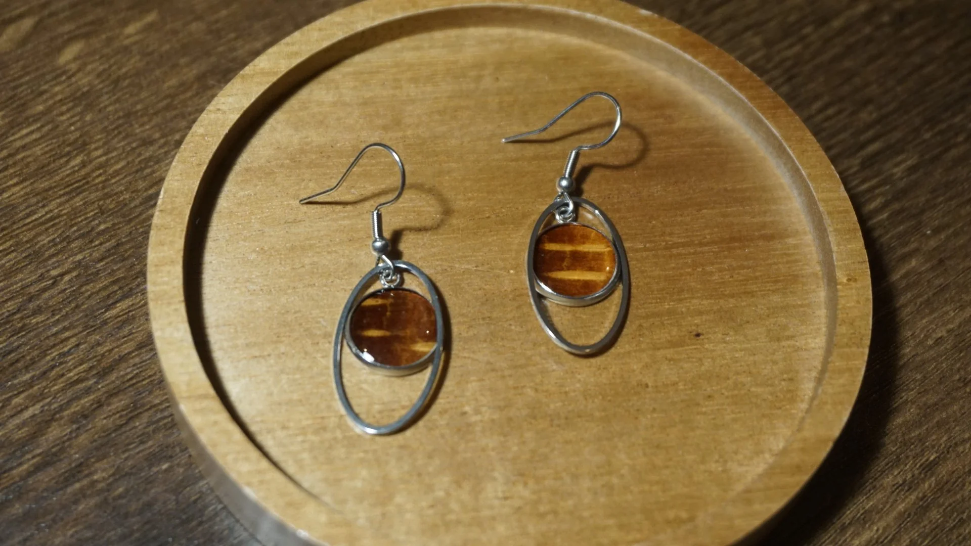 Alaska Birch Bark Silver Circle Dangle