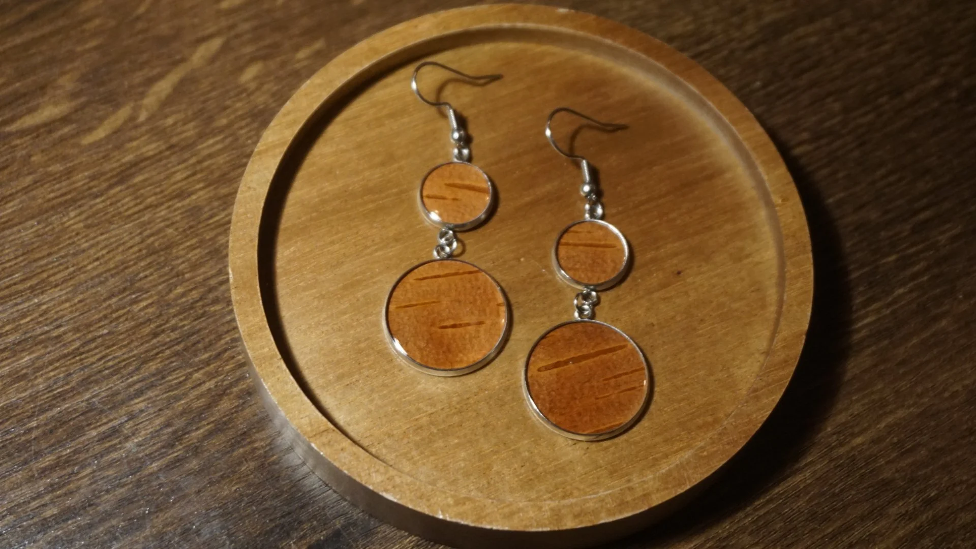 Alaska Birch Bark Silver Circle Dangle