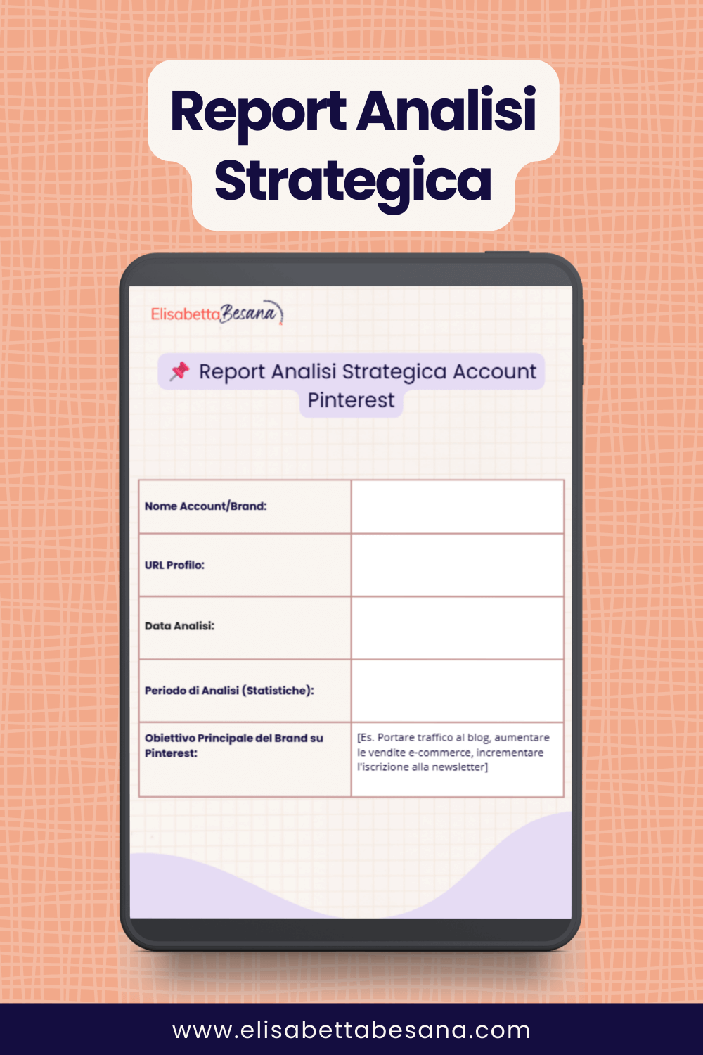 tablet con anteprima report analisi strategica pinterest