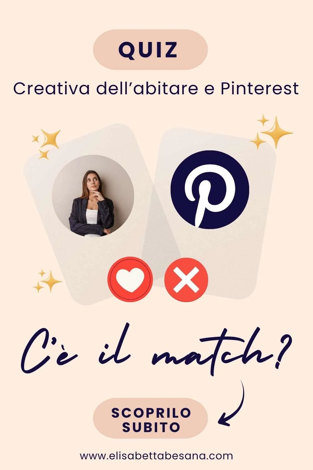 immagine verticale rosa cipria, presentazione del quiz gratuito per scoprire se Pinterest è adatto alla tua attività del mondo casa.