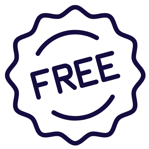 Simbolo di un'etichetta con il testo "FREE" in caratteri grandi, circondato da una linea ondulata blu