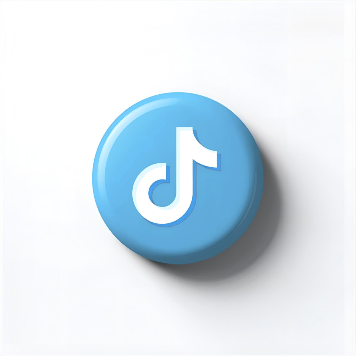 Blue circular button with the TikTok logo in white at the center on a white background.