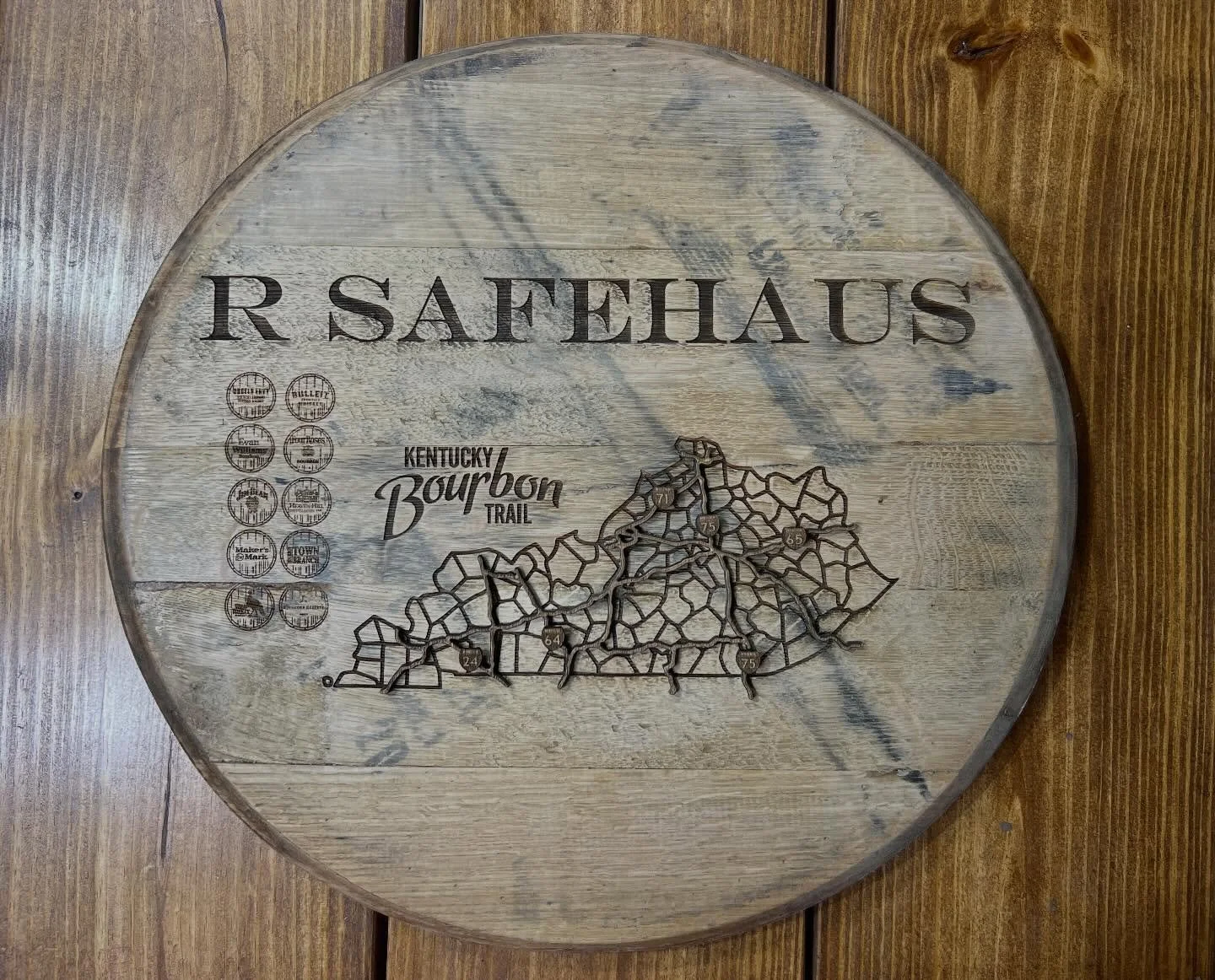 Bringing a little piece of the Bourbon Trail home 🥃✨
This custom whiskey barrel lid was such a fun commission&mdash;featuring an engraved map of the Kentucky Bourbon Trail for the ultimate bar setup. Complete with iconic stops like Maker&rsquo;s Mar
