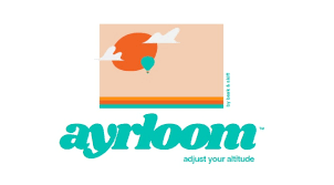 A logo for Ayrloom with the tagline 'adjust your attitude,' featuring a stylized orange and white bird and an abstract landscape.
