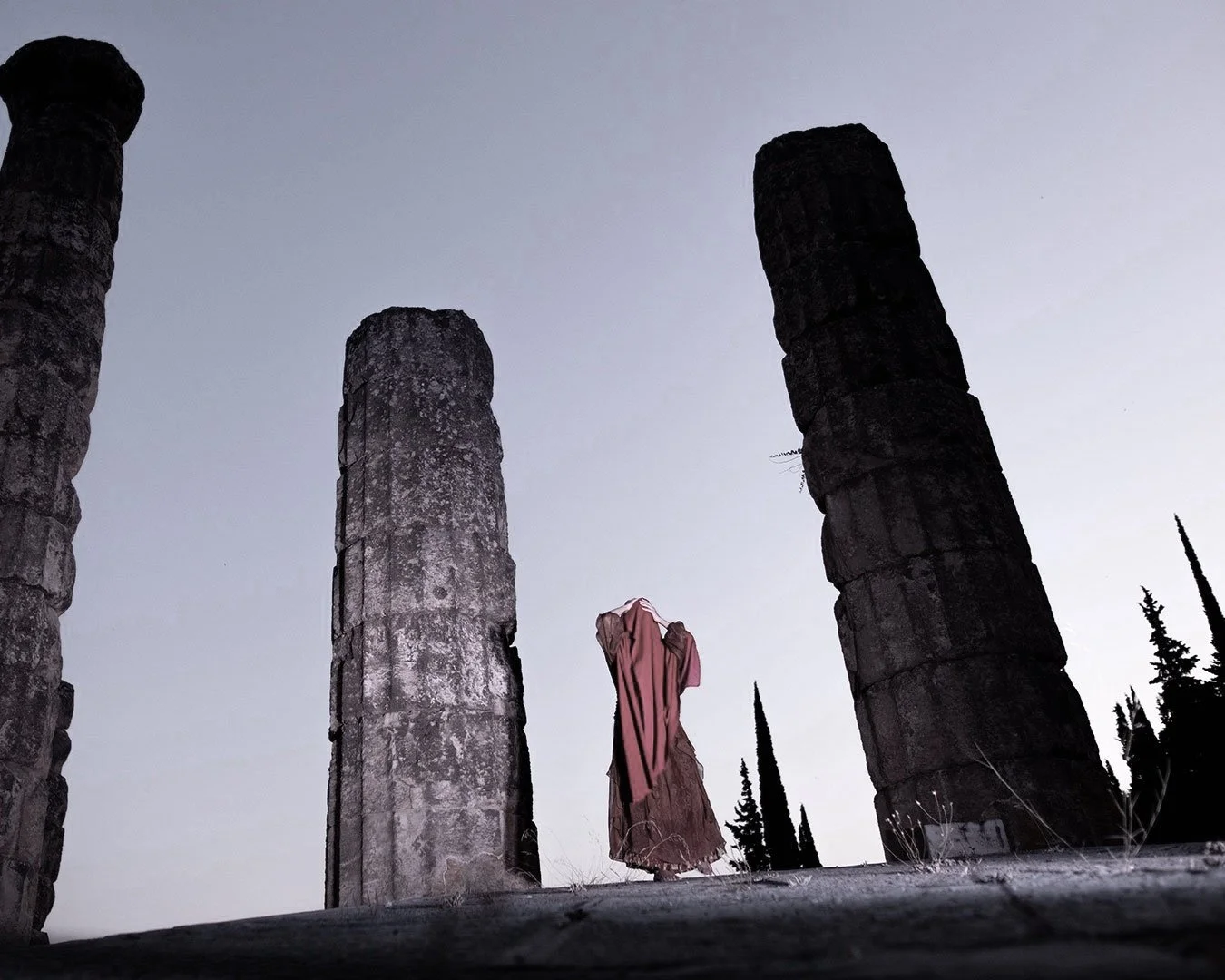 The Oracles of Water / Anamnesis  , the site specific and participatory ritual performance by Apostolia Papadamaki presented at the Temple of Athena and at the Temple of Apollo at the archeological site of Delphi, greece