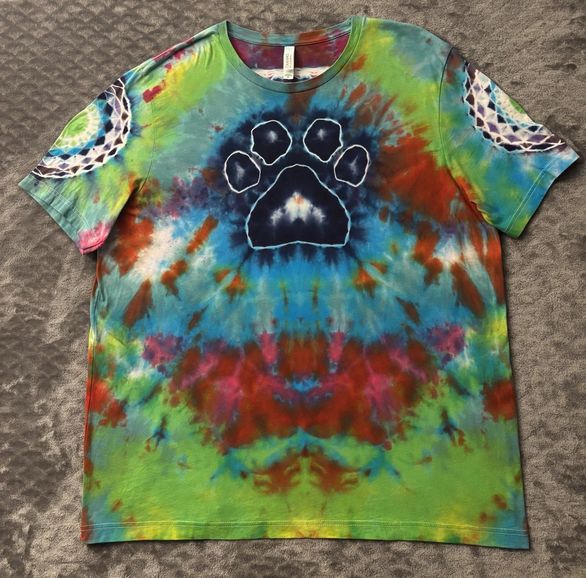 Blue Paw with Space-y Spine & Mandala Sleeves T-Shrit - Adult 2XL