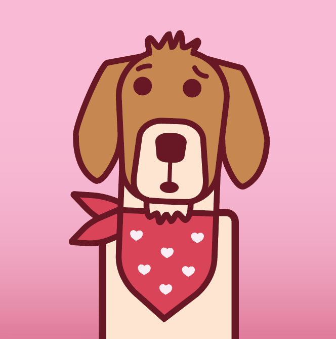 Vector illustration of a dog looking confused and wearing a red heart-print bandana