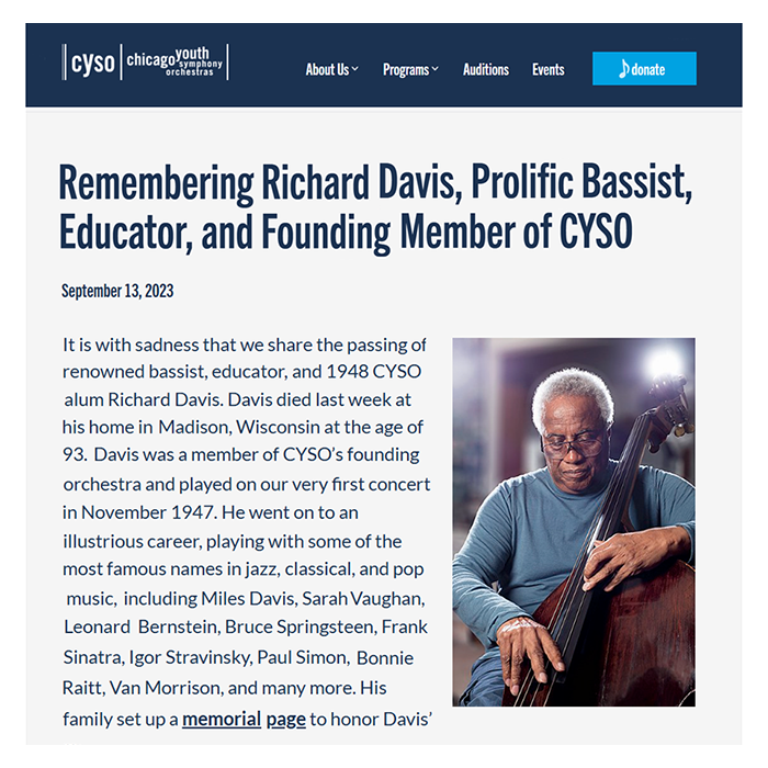 Remembrance article about Richard Davis from CYSO's blog