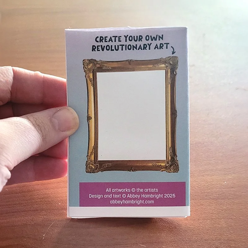 Back side of 6 Social Change Artists to Know zine with space for drawing your own artwork in a frame