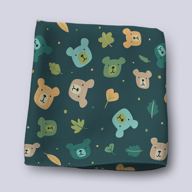 Folded bit of fabric with bear pattern