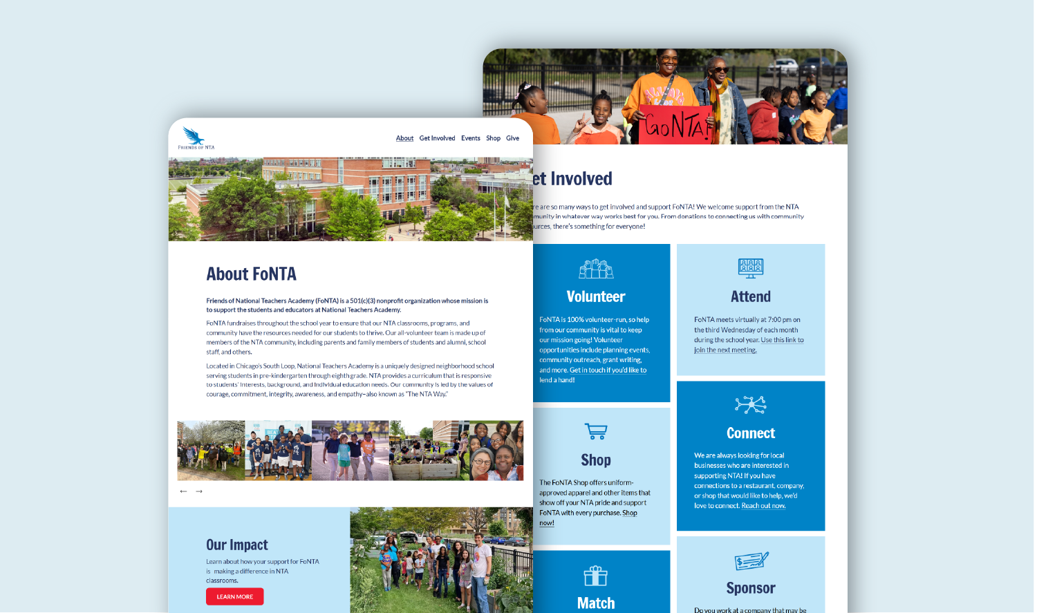 Mockup of pages from friendsofnta.org