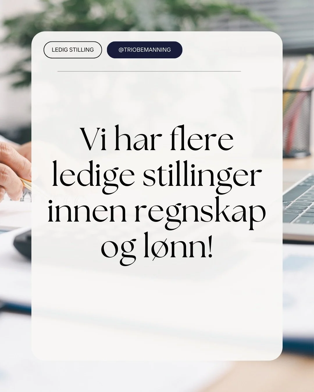 Vi ser etter flere dyktige kandidater til ulike stillinger innen regnskap og l&oslash;nn📑

Er du interessert i en eller flere av stillingene? 
Da b&oslash;r du s&oslash;ke raskt via link i bio! Vi vurderer s&oslash;knader fortl&oslash;pende✨

Kanskj