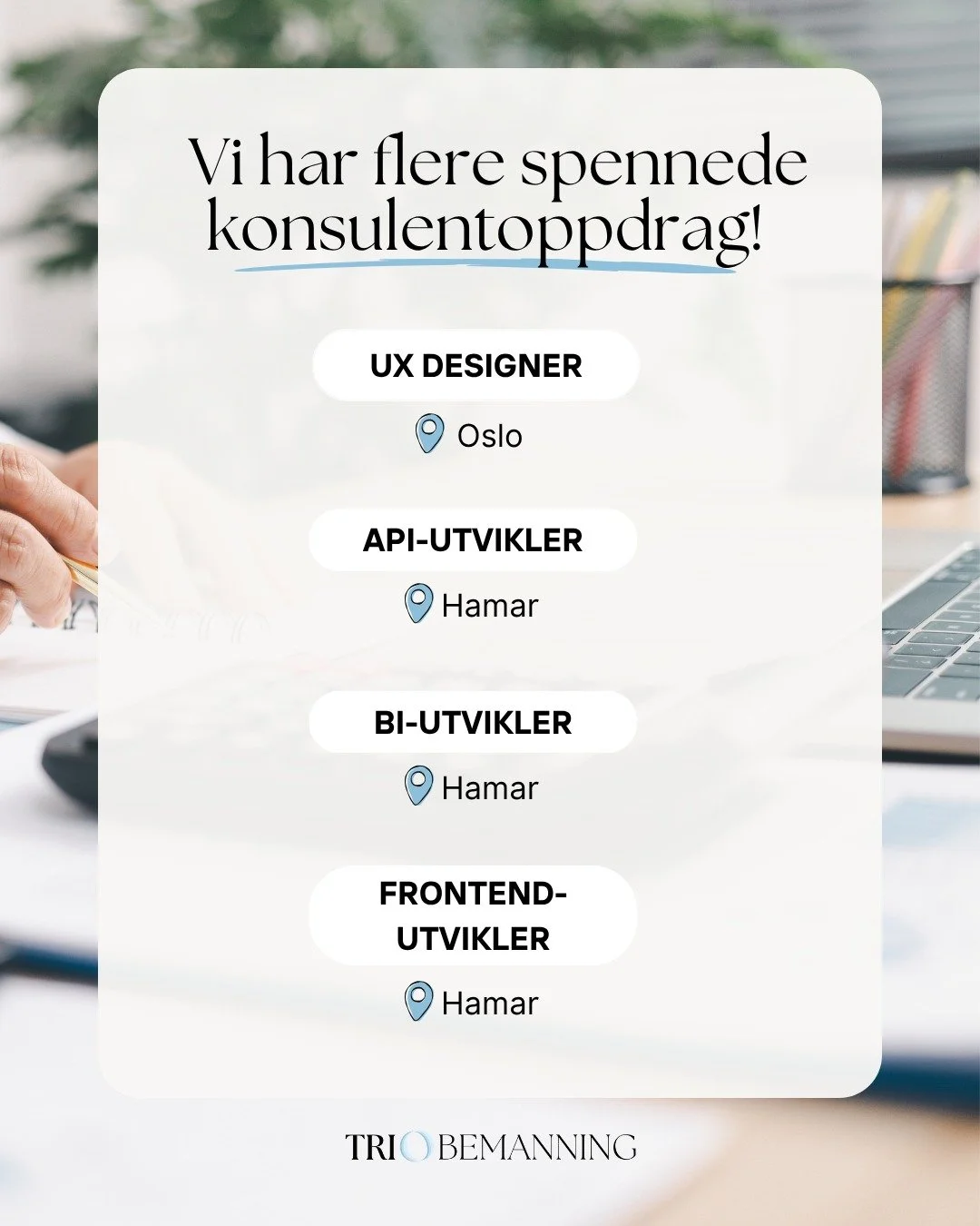 Klar for noe nytt?

Vi ser etter flere dyktige konsulenter til spennende oppdrag innen IT og utvikling. Akkurat n&aring; har vi &aring;pne roller hos kunder med moderne fagmilj&oslash;er og interessante prosjekter.

Ta en titt p&aring; stillingene vi