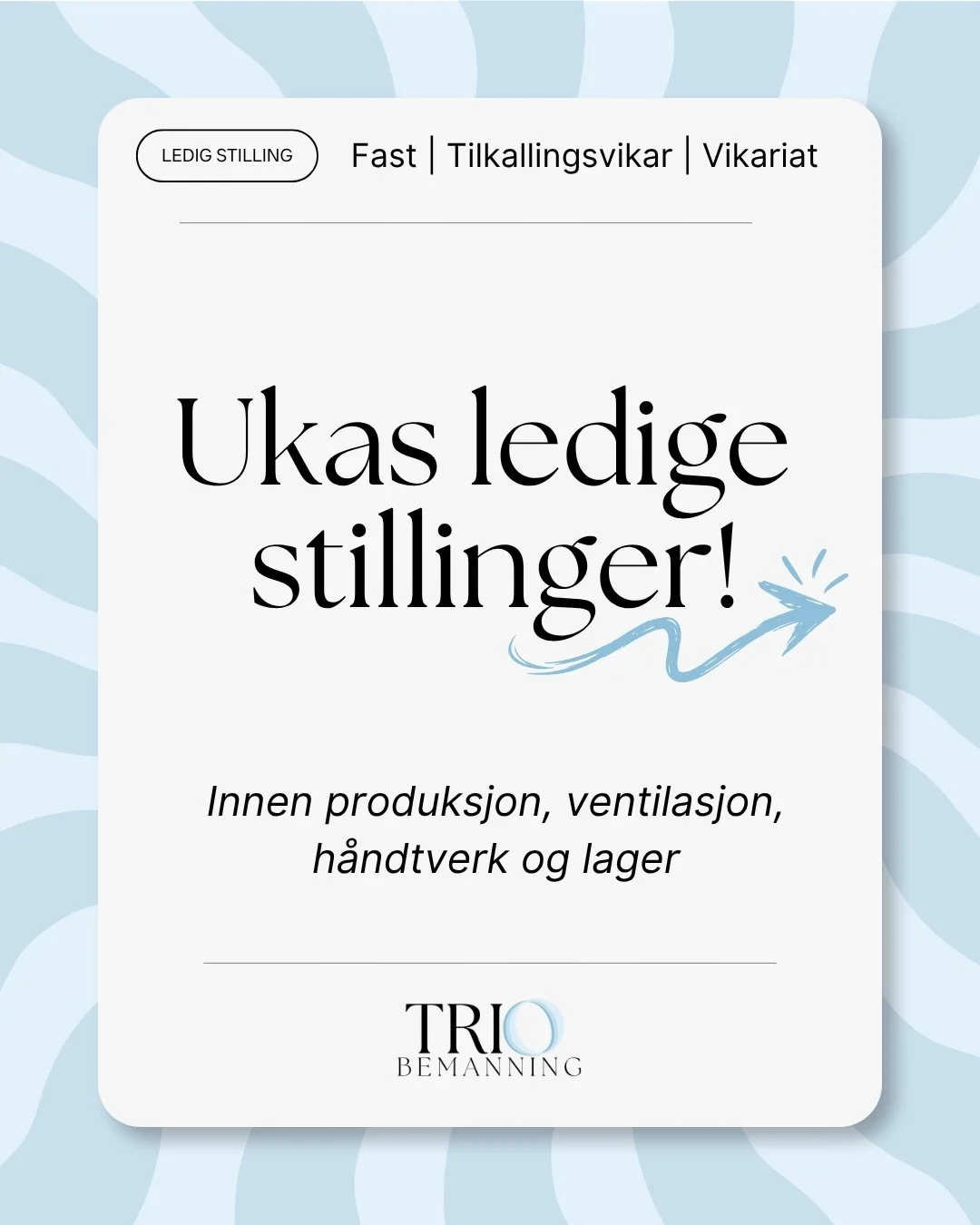 Ny uke, nye muligheter! 💼

👉 Sveip for &aring; se ukas ledige stillinger
💌 S&oslash;k via lenken i bio eller ta kontakt med oss dersom du har sp&oslash;rsm&aring;l!

Kjenner du noen som kan passe? Tagg dem gjerne eller send innlegget videre 🫶🏼

