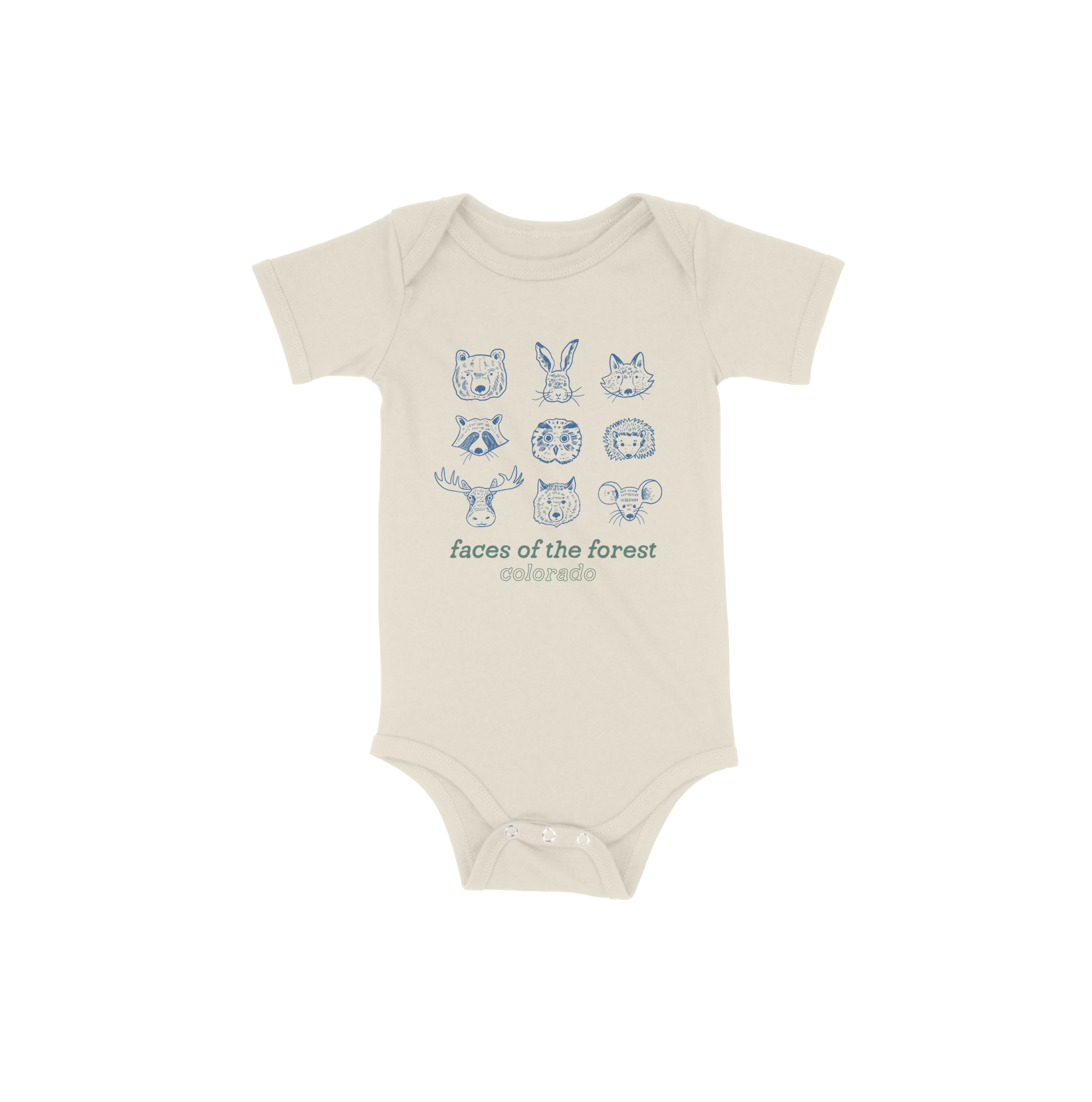 Animal Faces of the Forest Colorado Baby Onesie