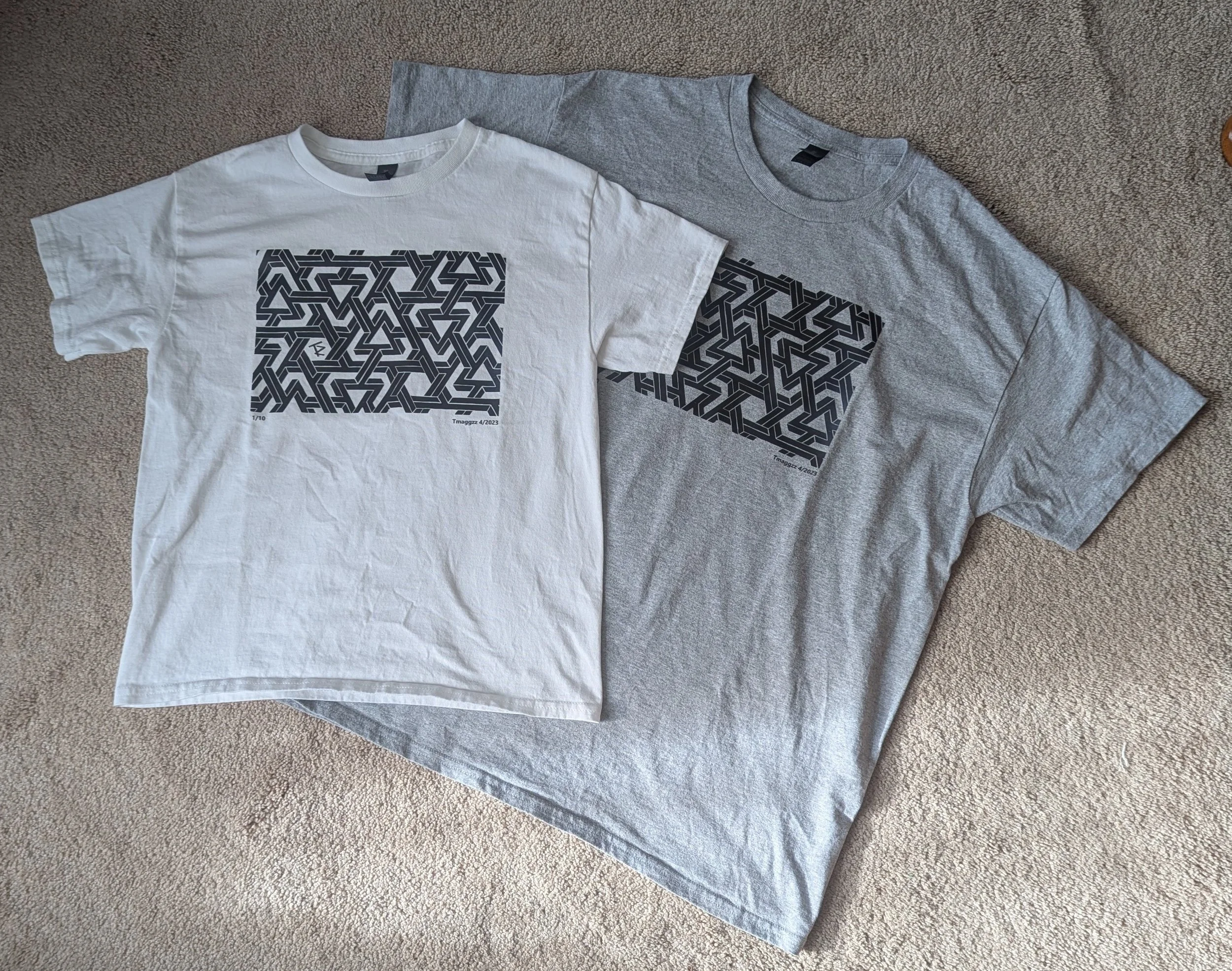 Pattern print shirts. They are printed with my original woodblock design and available to buy in the shop! Click the picture for more.