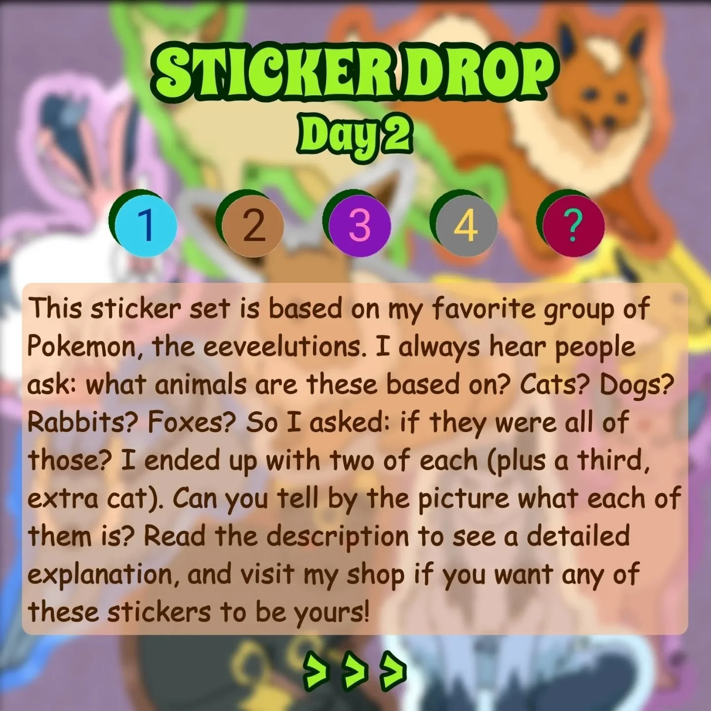 Did you make a guess at what animals they're based on? ⏬
Espeon: Abyssinian cat
Umbreon: black cat
Jolteon: pampas fox 
Leafeon: gray fox
Sylveon: jackrabbit
Flareon: keeshond dog 
Glaceon: Maine coon cat
Eevee: cottontail rabbit
Vaporeon: terrier do