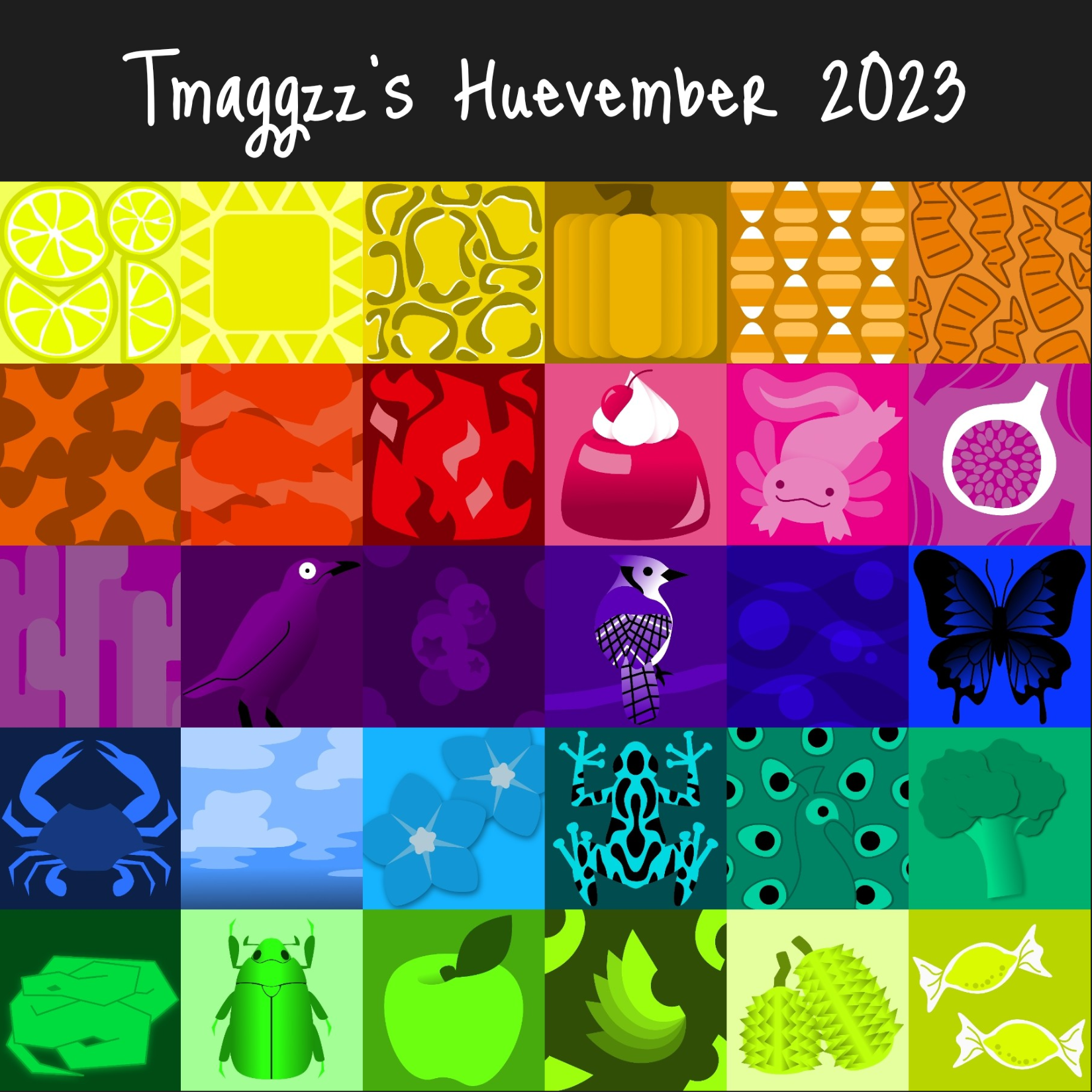 Huevember 2023 collage, 11/2023 A drawing challenge spanning the month of November. Click the picture for more.
