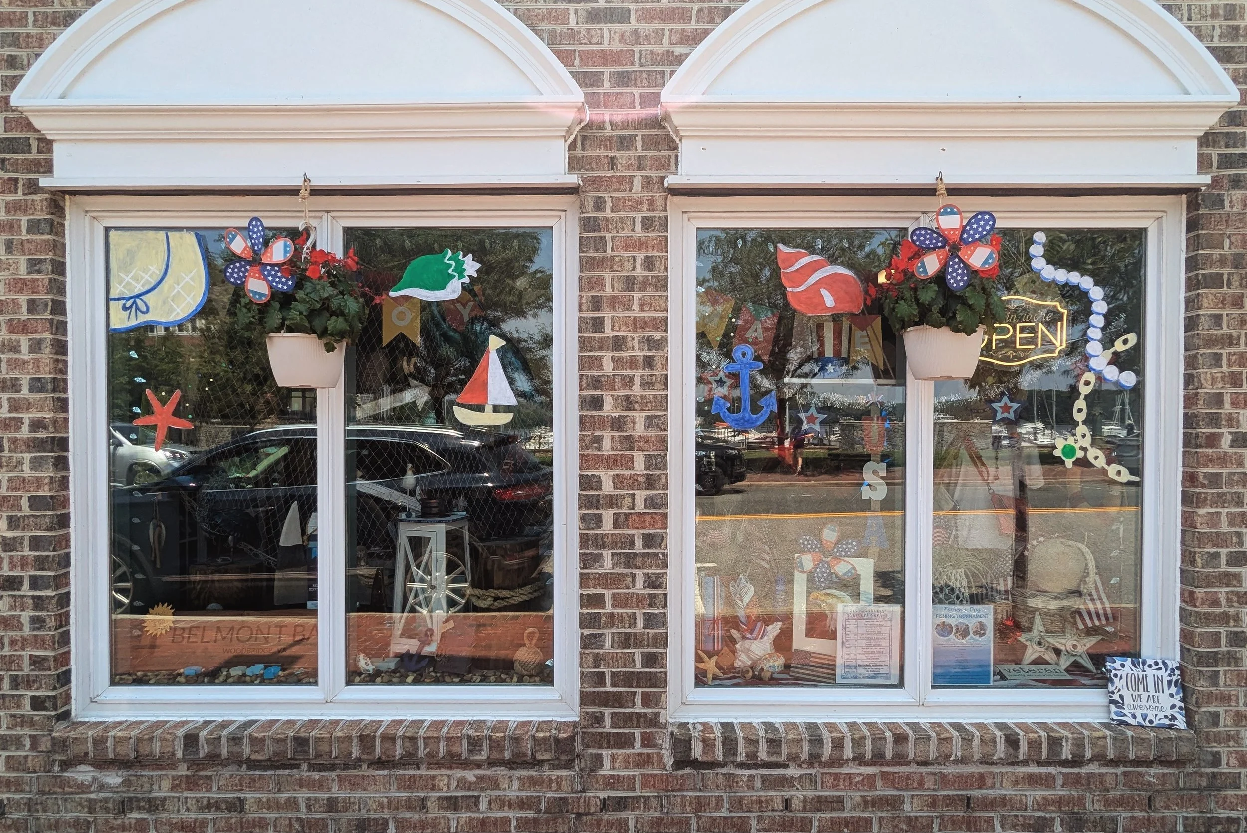 Summer shop window painting, 06/2025 Acrylic on glass. Painted for Tide & Treasures at 559 Harbor Side St, Woodbridge, VA 22191