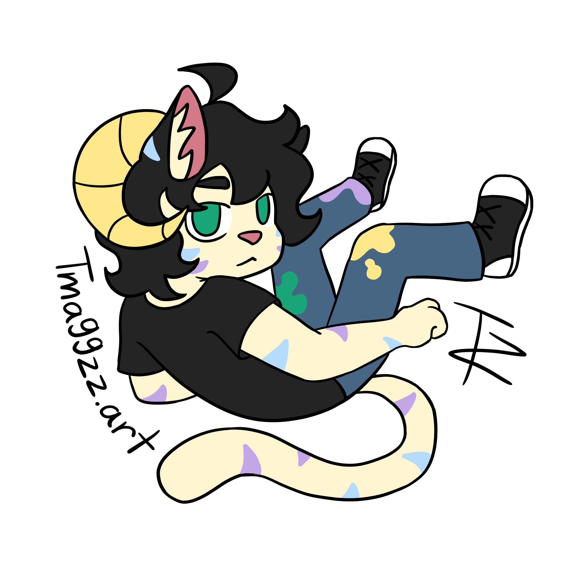Fursona Sticker, 12/2024 The first of three stickers of my original character that I made to hand out at Super Magfest 2025. Click the picture for more.