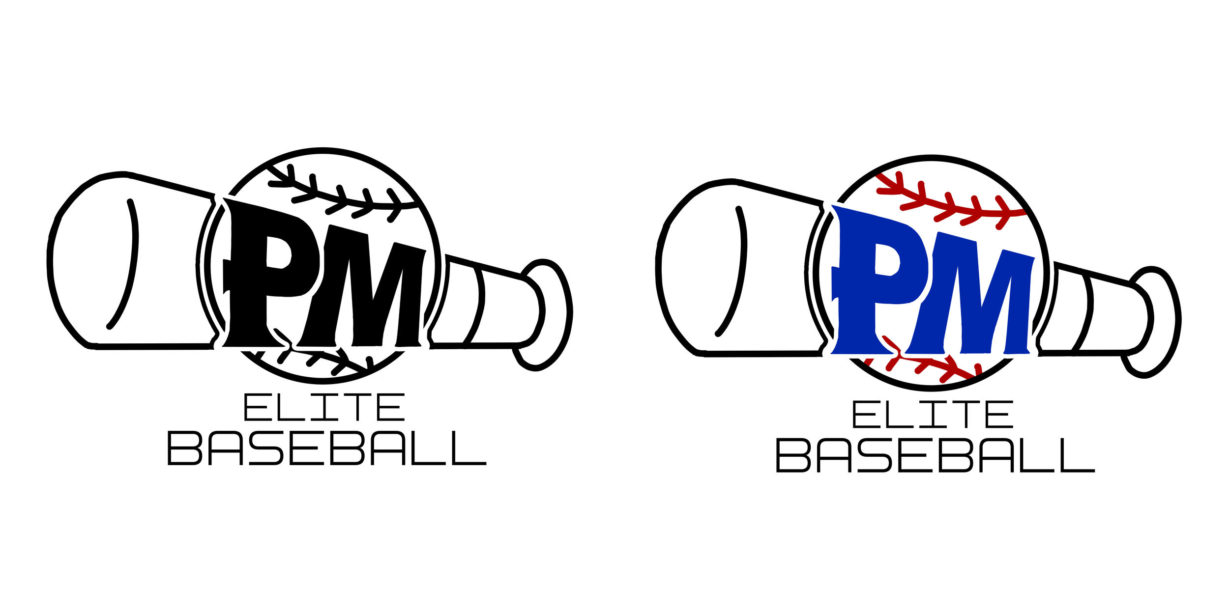 PM Elite Baseball logos, 05/2024 Logo commission for an after-school baseball team