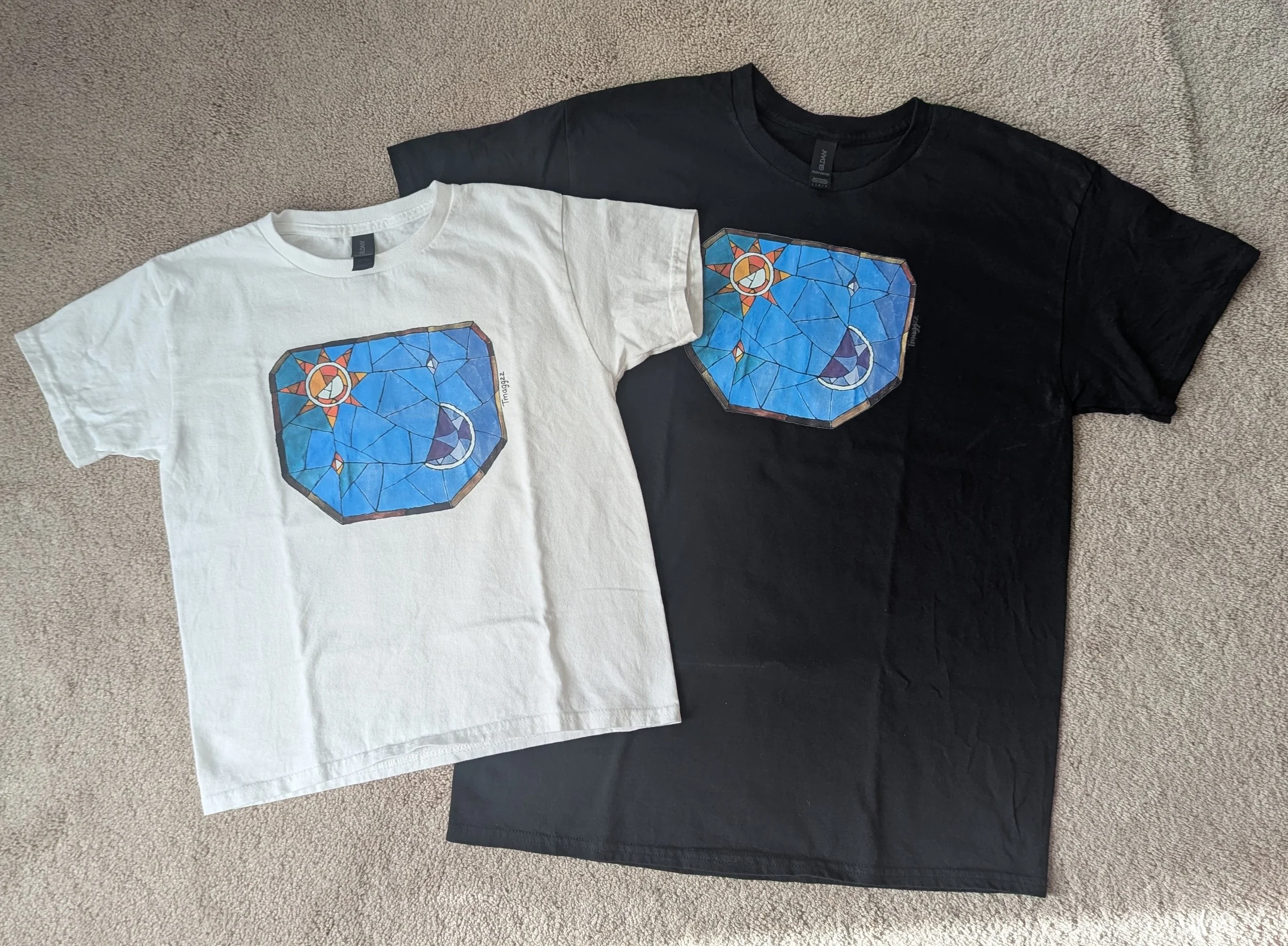Stained glass painting shirts. They are printed with my original painting and available to buy in the shop! Click the picture for more.