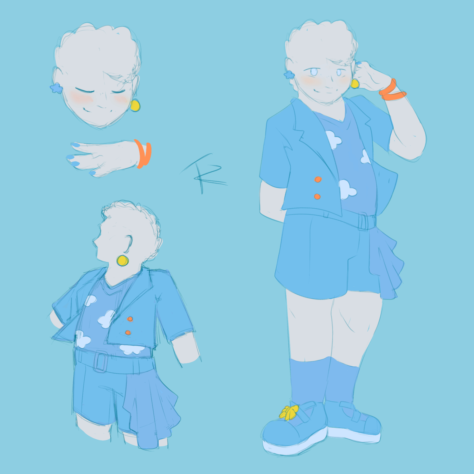 Pastel Blue Outfit sketch, 07/2023