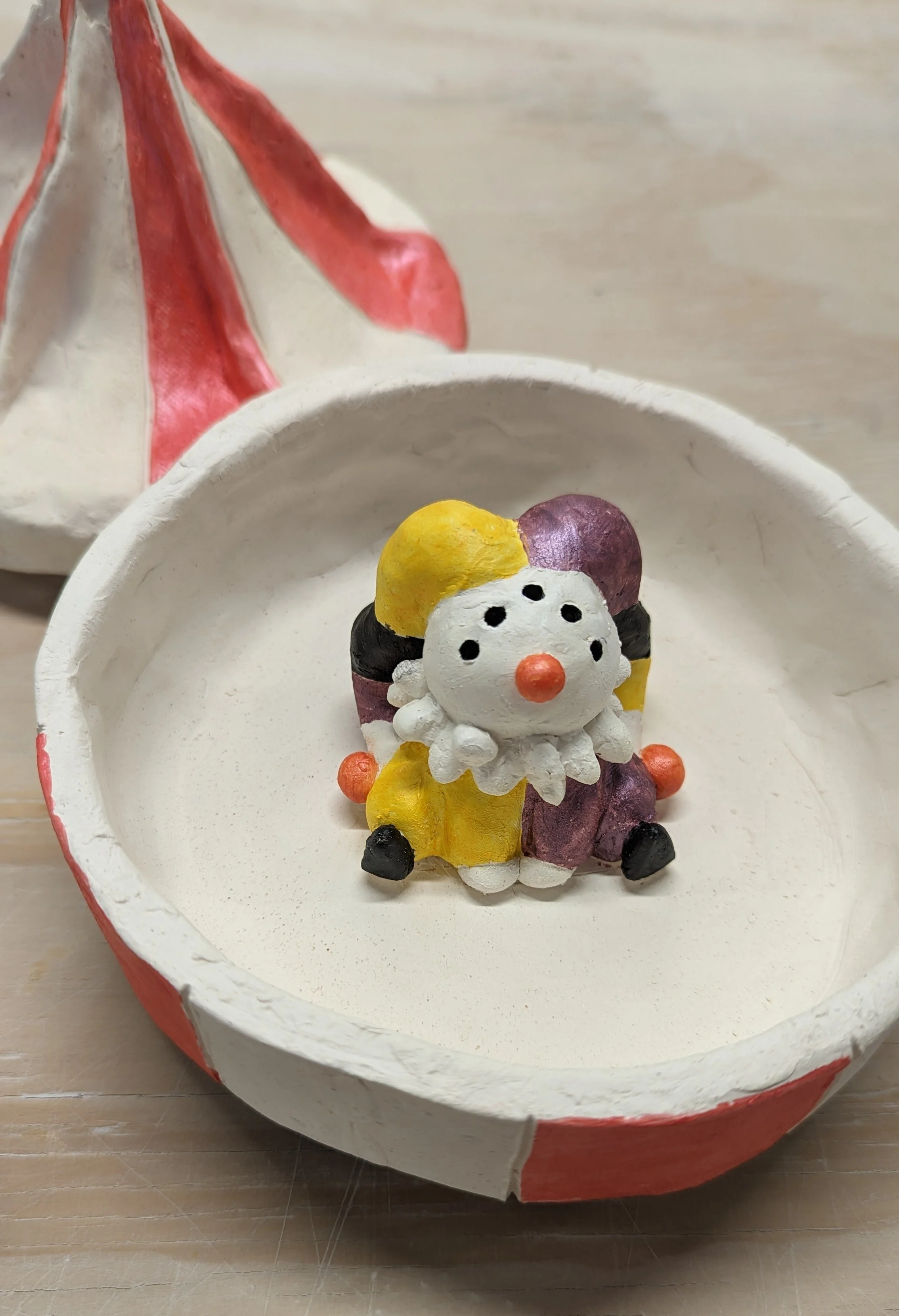 Sherbert’s Circus Tent, 05/2023 Ceramic painted with acrylic. My original character, Sherbert
