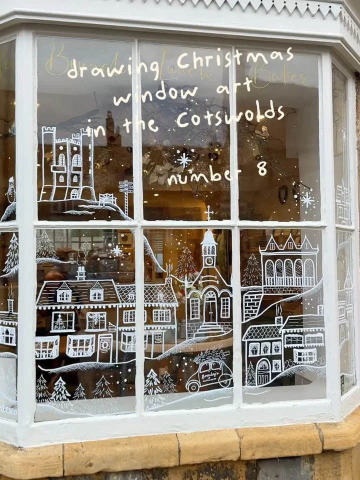 ❄️ Christmas window art at Bromley&rsquo;s of Cotswolds❄️

I absolutely loved hand-drawing this Christmas village scene in the window for @bromleys_of_cotswolds in Chipping Campden! 

Growing up in Campden, I knew I had to include the main features o