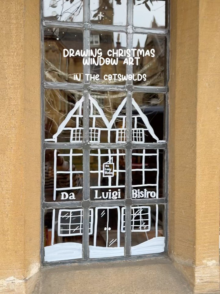 Da Luigi&rsquo;s in Chipping Campden is officially Christmas-ready ✨

Hand-drawn a row of cosy festive Campden houses across their front windows, then added a little sparkle inside by decorating the mirrors too🎄

Such a warm, welcoming spot &mdash; 