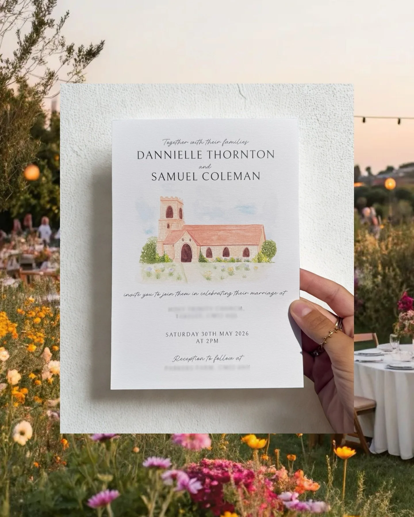 Another bespoke wedding invitation that I had the pleasure of painting and designing whilst I was away in Australia✨

With hand-painted pastel florals and a bespoke illustration of the couple&rsquo;s church, this suite is filled with thoughtful detai