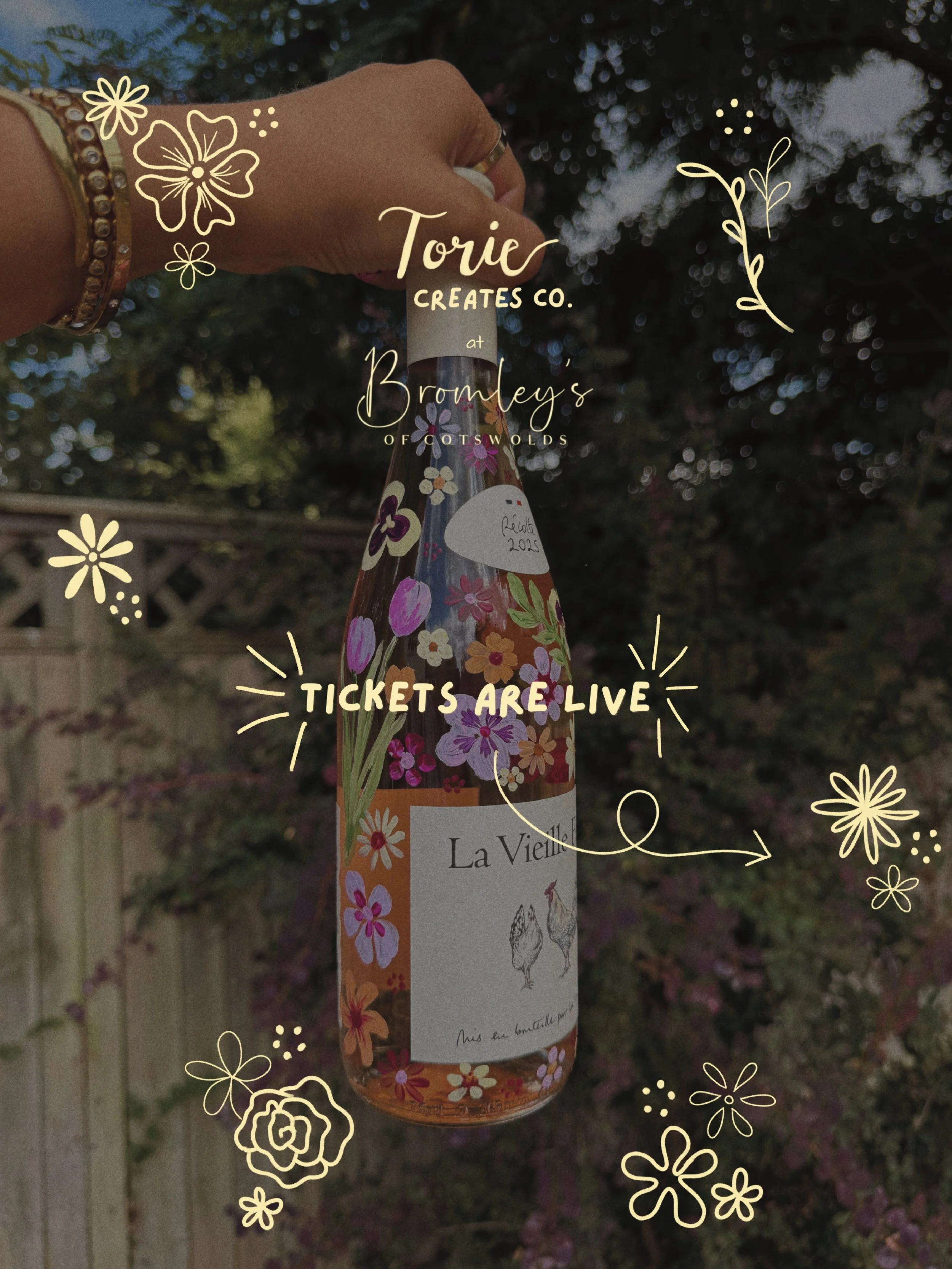 Wine Bottle Painting Workshop - TICKETS ARE NOW LIVE!🍾

It&rsquo;s finally here! Tickets for my first ever wine bottle painting workshop are officially LIVE💛

Join me at Bromleys for a relaxed evening of painting, wine and a bit of creativity. You&