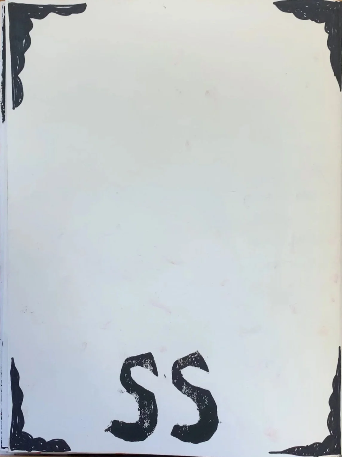 A white rectangular card with decorative black borders on all four corners. The center of the card is blank, and the bottom has the price '$$' written in black, stylized font.