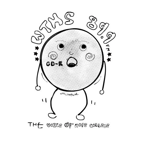 A cartoon drawing of a round-faced character with a surprised expression, blushing cheeks, and small limbs. The character has headphones attached to its head, and the text "BTS W.S" is above it. Below the character, the text reads "The Voice of Hope College." The overall style is simple and whimsical.