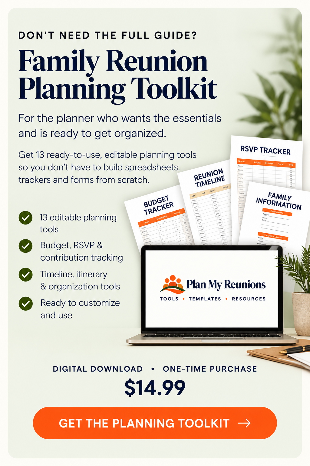 Family Reunion Planning Toolkit with editable reunion planning tools