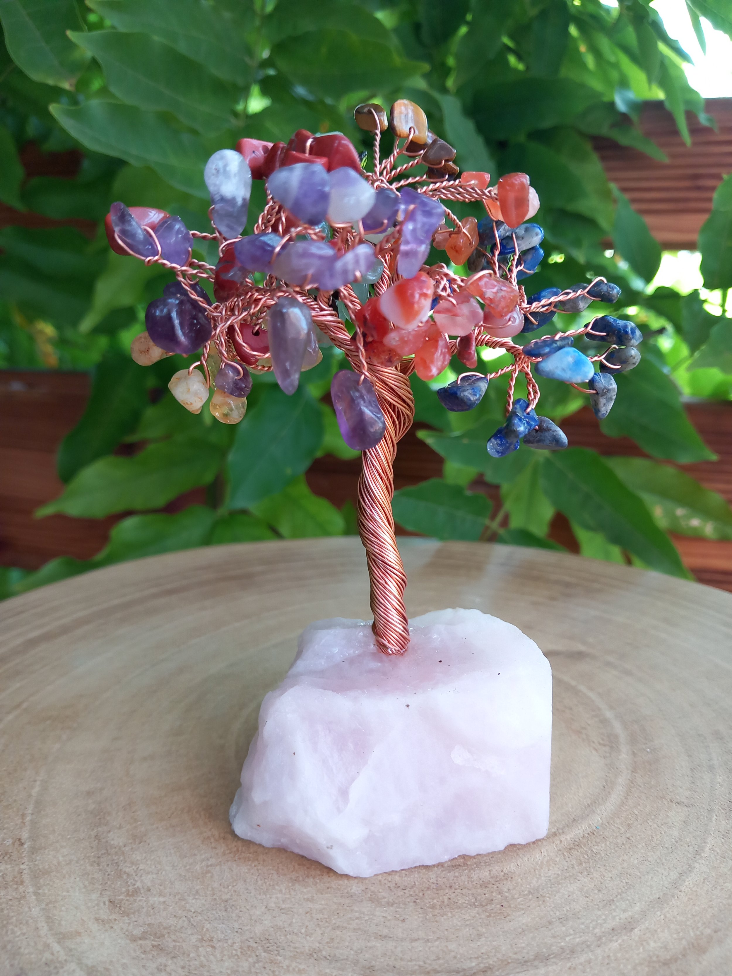 Arbre du Bonheur 7 chakras 14 cm - Socle Quartz Rose