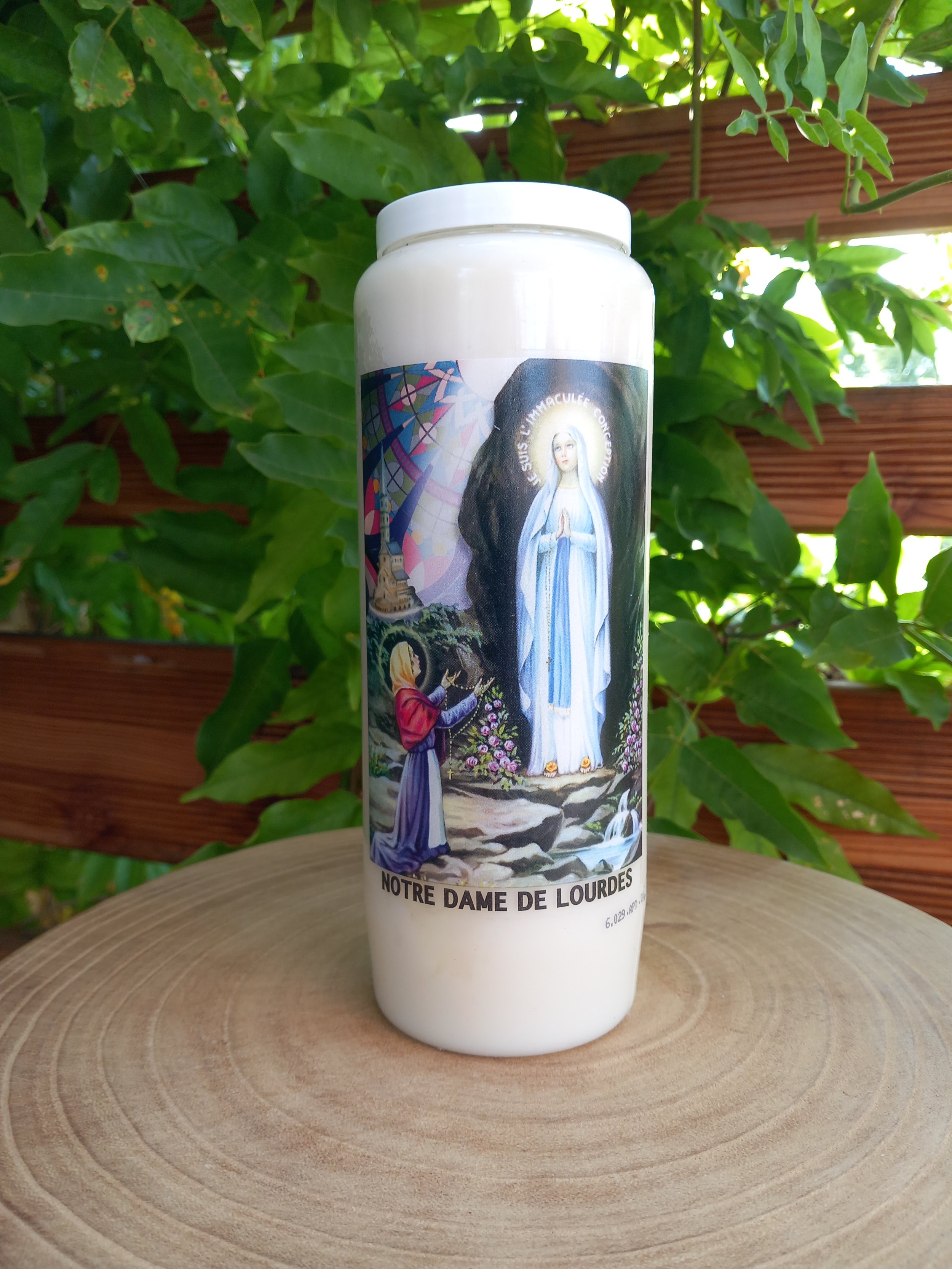 Notre Dame de Lourdes avec prière au dos - bougie neuvaine