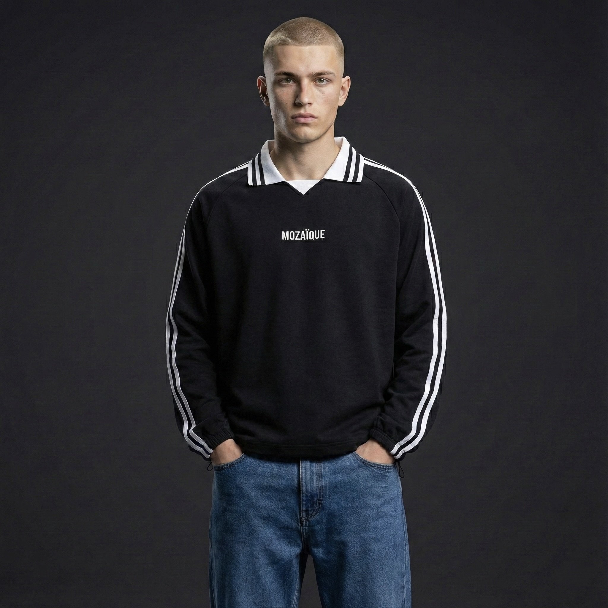 Dean Contrast Stripe Lapel Sweatshirt 1.jpeg