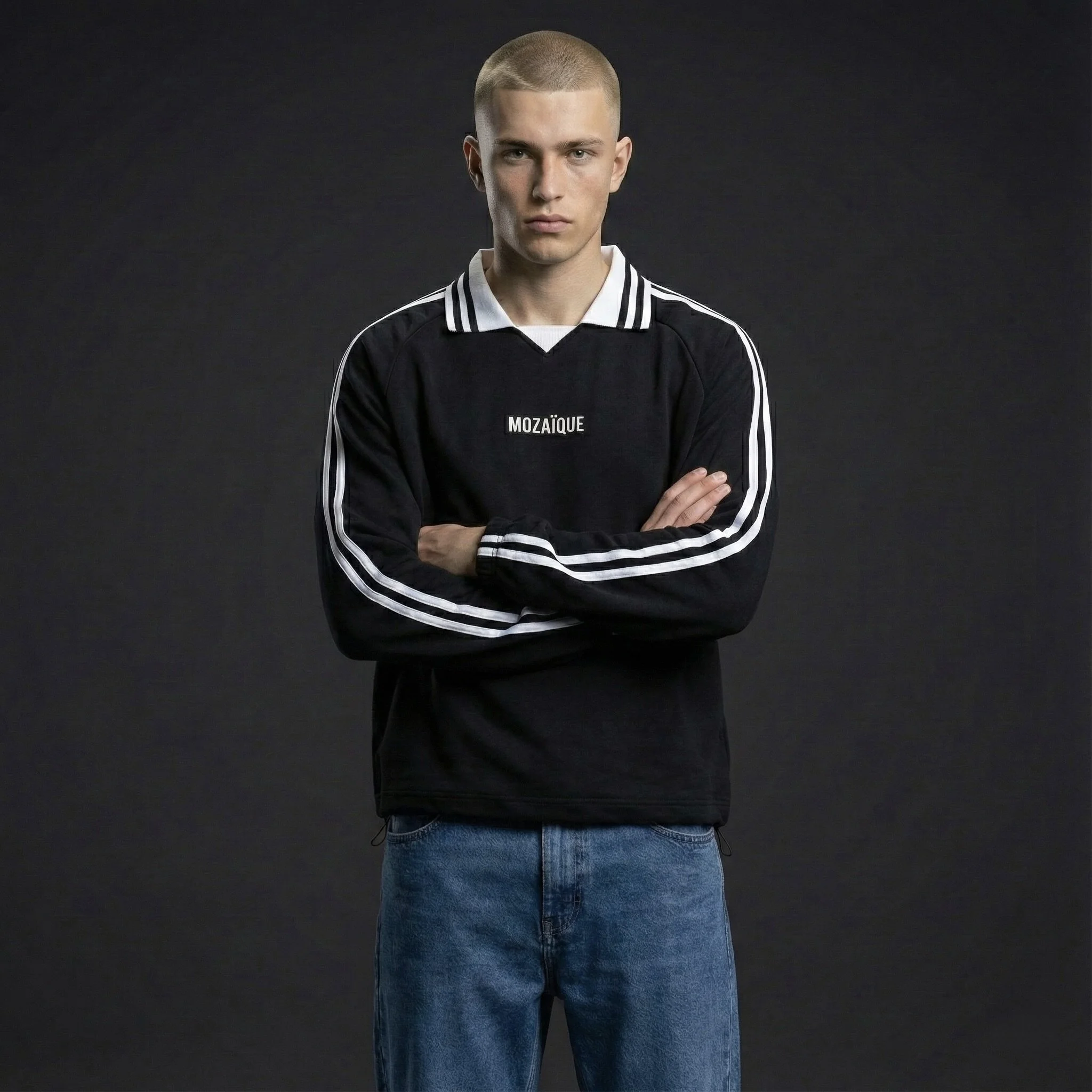 Dean Contrast Stripe Lapel Sweatshirt 2.jpeg