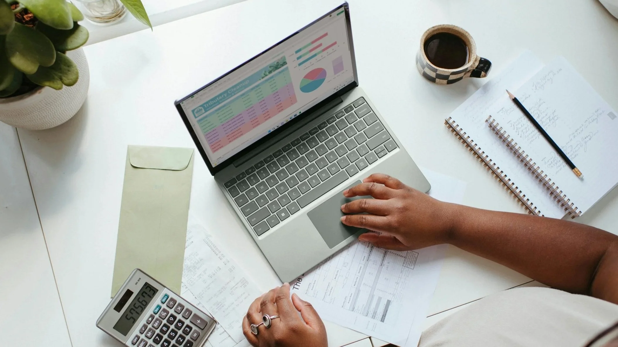 A small business owner reviewing their online sales.